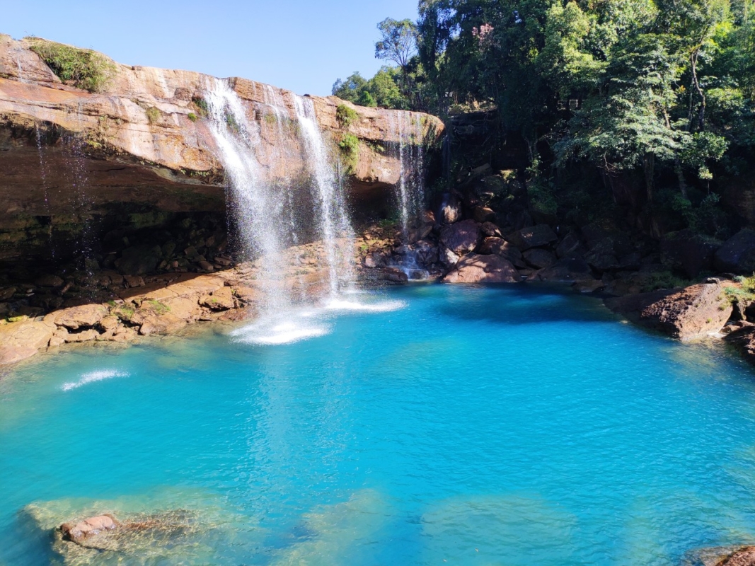 Krangshuri Waterfalls, the most visited tourist attraction in Meghalaya's Jaintia Hills' Jowai Region.