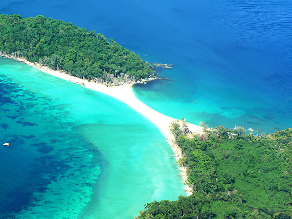 The Sandbar (Tombolo) Connecting the Northern Peninsula with the Southern One of the North Cinque Island.