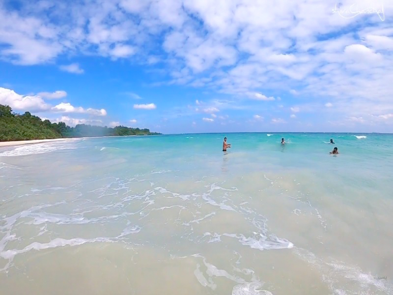 Playing in Turquoise Waters of Merk Bay Beach, North Passage Island