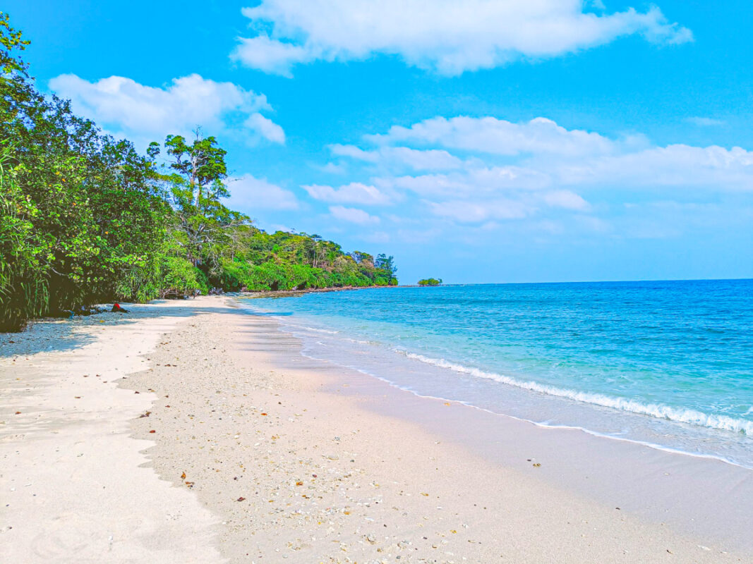 Raman Bagicha Beach, Rangat: One of the very few beaches of mainland Andaman that offers swimming and snorkeling in calm and clear turquoise waters with white sands.